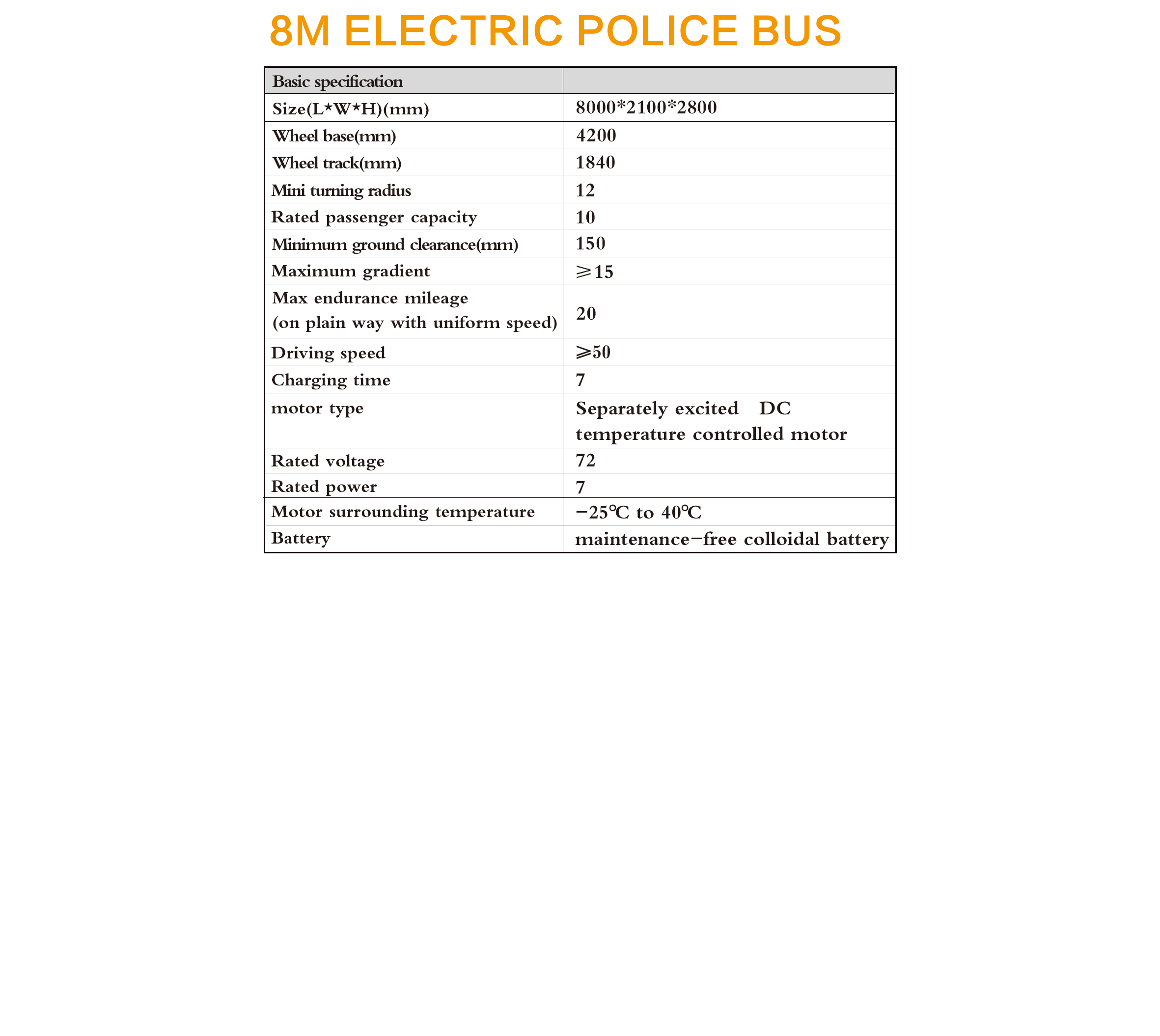 8M Electric police Bus
